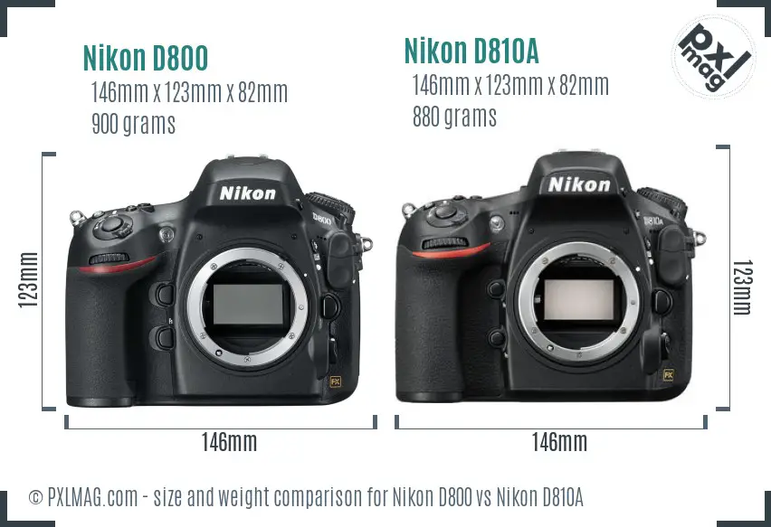 Nikon D800 vs Nikon D810A size comparison