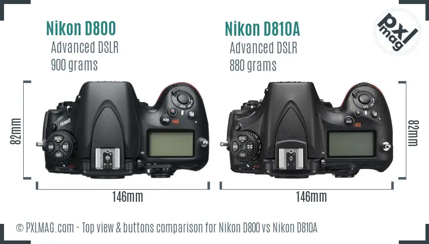 Nikon D800 vs Nikon D810A top view buttons comparison