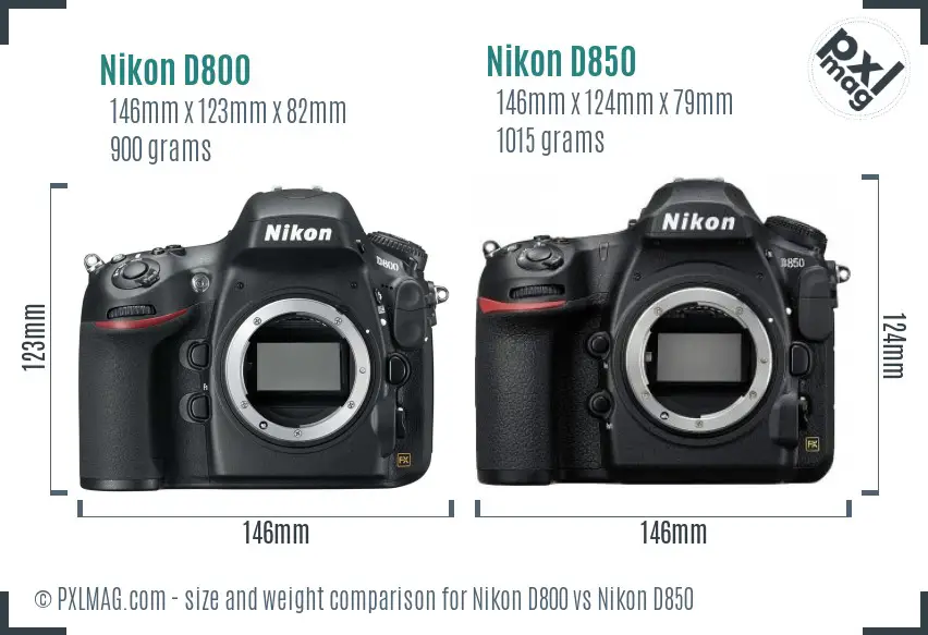 Nikon D800 vs Nikon D850 size comparison