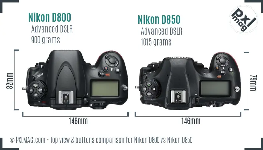Nikon D800 vs Nikon D850 top view buttons comparison