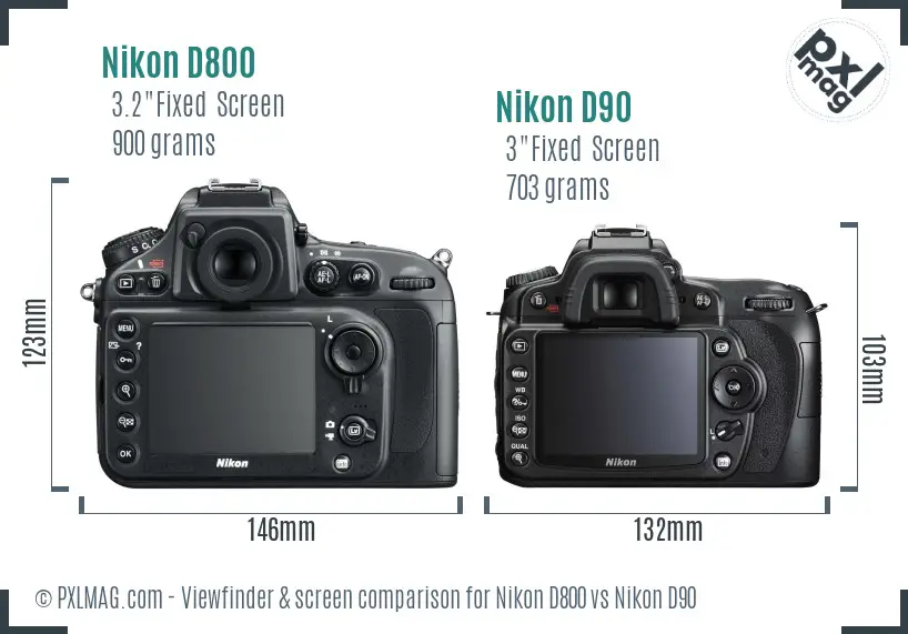 Nikon D800 vs Nikon D90 Screen and Viewfinder comparison