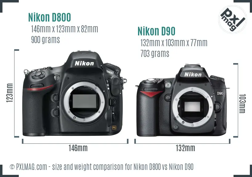 Nikon D800 vs Nikon D90 size comparison