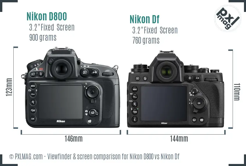 Nikon D800 vs Nikon Df Screen and Viewfinder comparison