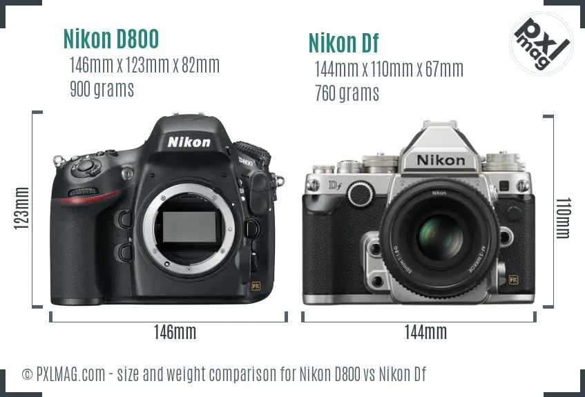 Nikon D800 vs Nikon Df size comparison