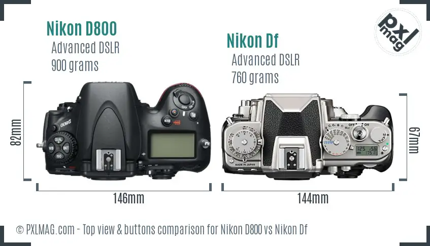 Nikon D800 vs Nikon Df top view buttons comparison