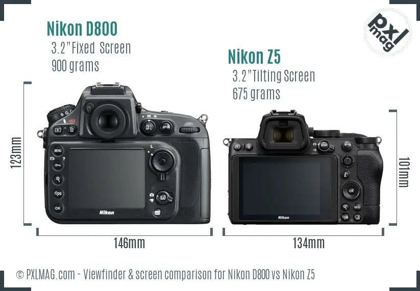 Nikon D800 vs Nikon Z5 Screen and Viewfinder comparison