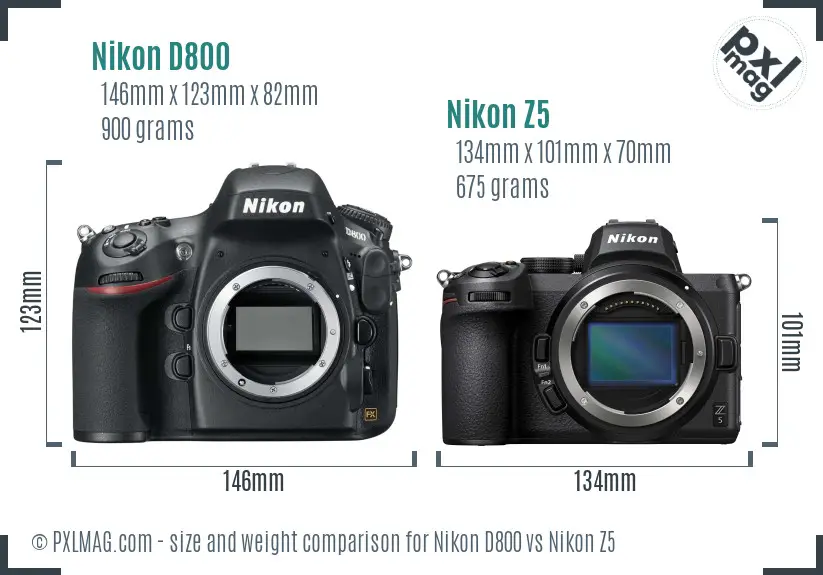 Nikon D800 vs Nikon Z5 size comparison