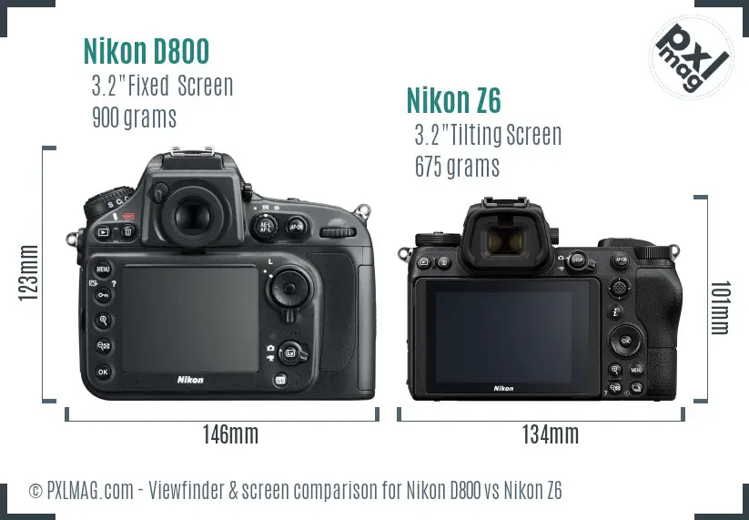 Nikon D800 vs Nikon Z6 Screen and Viewfinder comparison