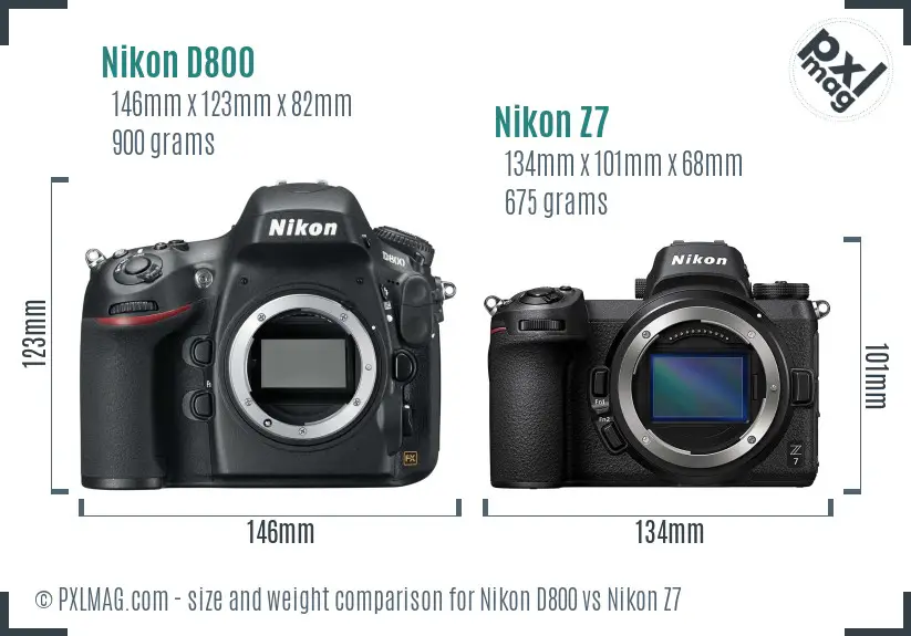 Nikon D800 vs Nikon Z7 size comparison