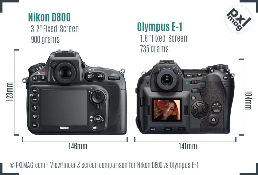 Nikon D800 vs Olympus E-1 Screen and Viewfinder comparison