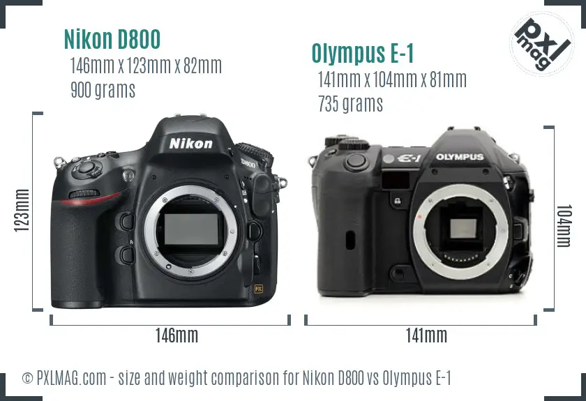 Nikon D800 vs Olympus E-1 size comparison