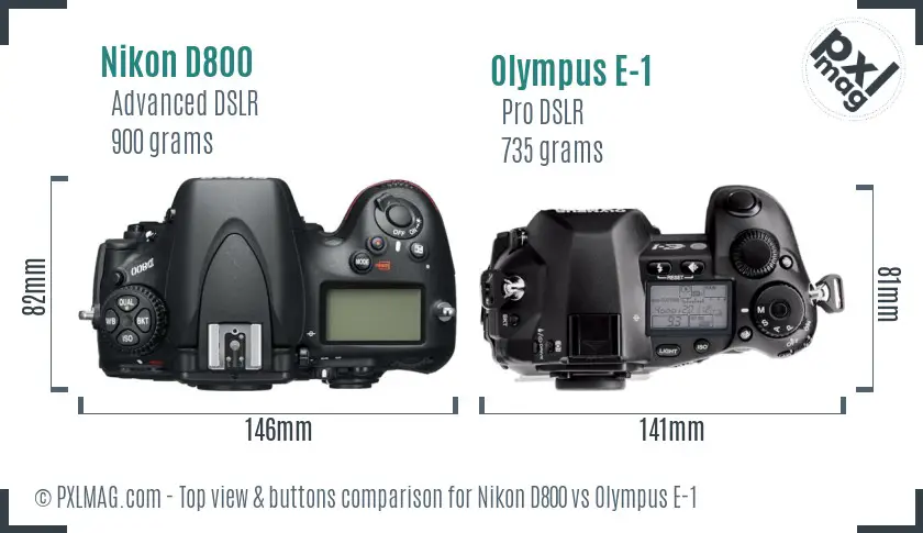 Nikon D800 vs Olympus E-1 top view buttons comparison