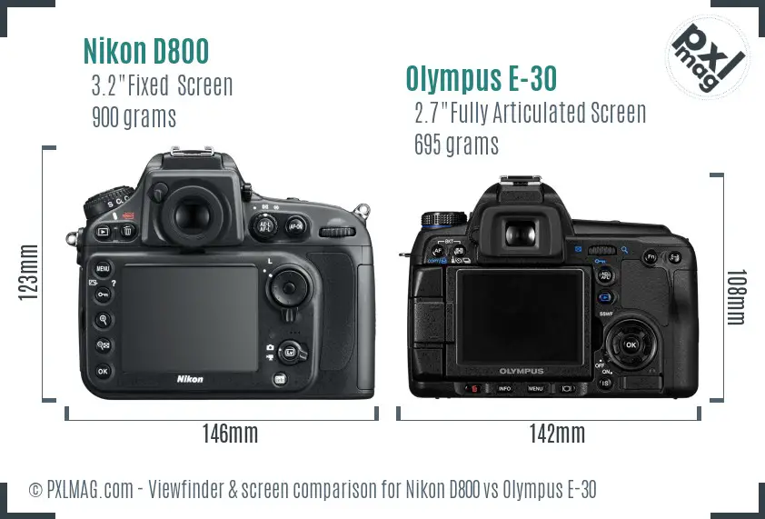 Nikon D800 vs Olympus E-30 Screen and Viewfinder comparison