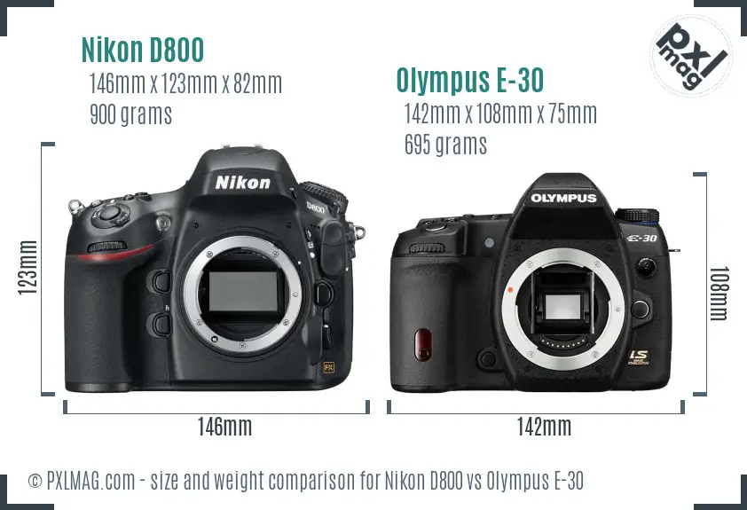 Nikon D800 vs Olympus E-30 size comparison