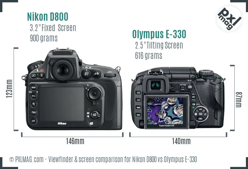 Nikon D800 vs Olympus E-330 Screen and Viewfinder comparison