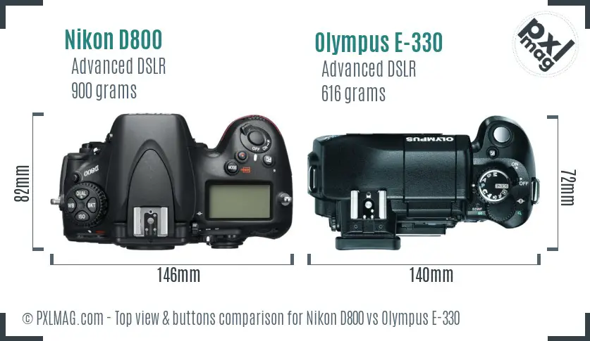 Nikon D800 vs Olympus E-330 top view buttons comparison