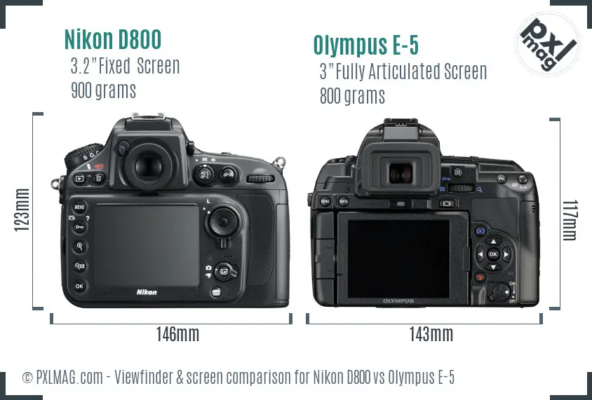 Nikon D800 vs Olympus E-5 Screen and Viewfinder comparison