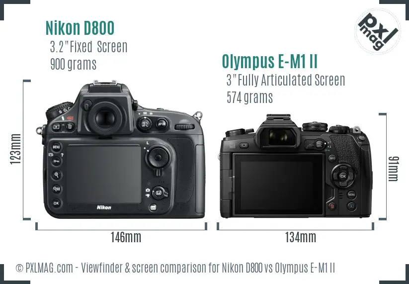 Nikon D800 vs Olympus E-M1 II Screen and Viewfinder comparison