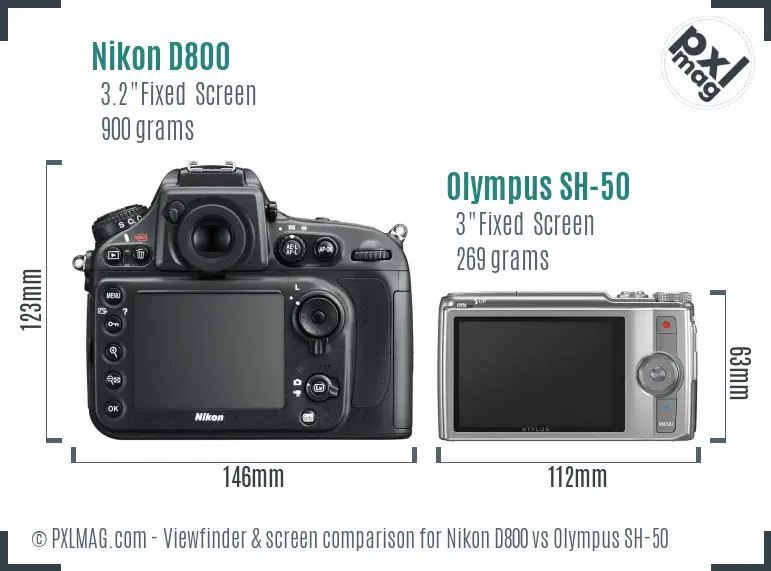 Nikon D800 vs Olympus SH-50 Screen and Viewfinder comparison