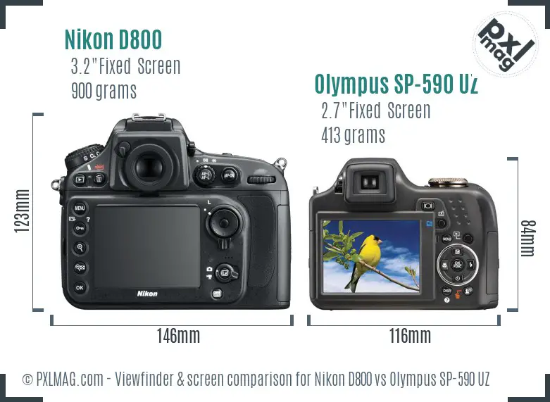 Nikon D800 vs Olympus SP-590 UZ Screen and Viewfinder comparison