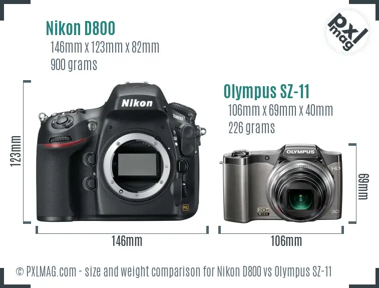 Nikon D800 vs Olympus SZ-11 size comparison