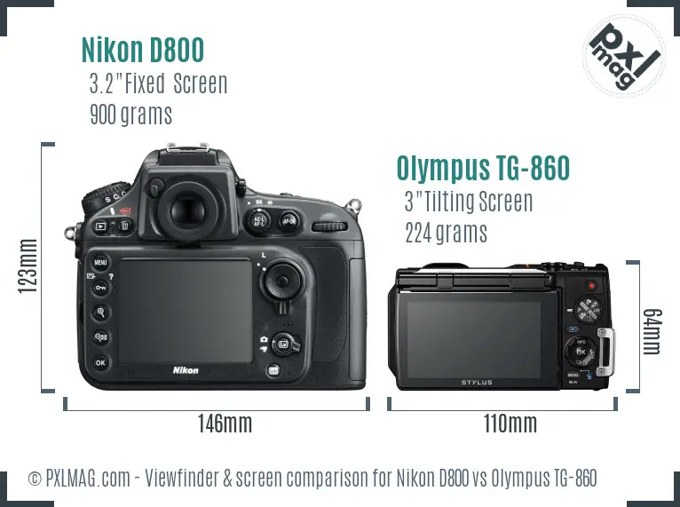 Nikon D800 vs Olympus TG-860 Screen and Viewfinder comparison