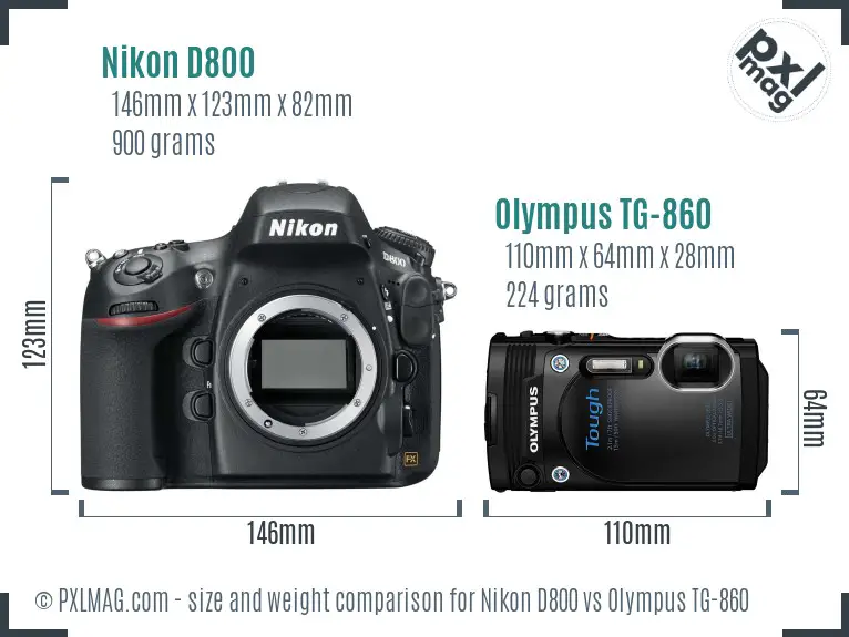 Nikon D800 vs Olympus TG-860 size comparison