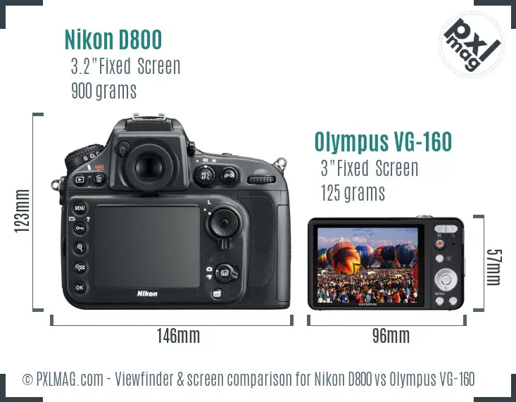 Nikon D800 vs Olympus VG-160 Screen and Viewfinder comparison