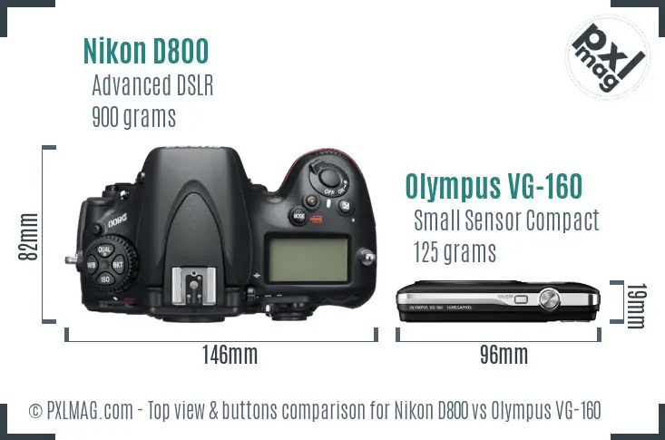 Nikon D800 vs Olympus VG-160 top view buttons comparison