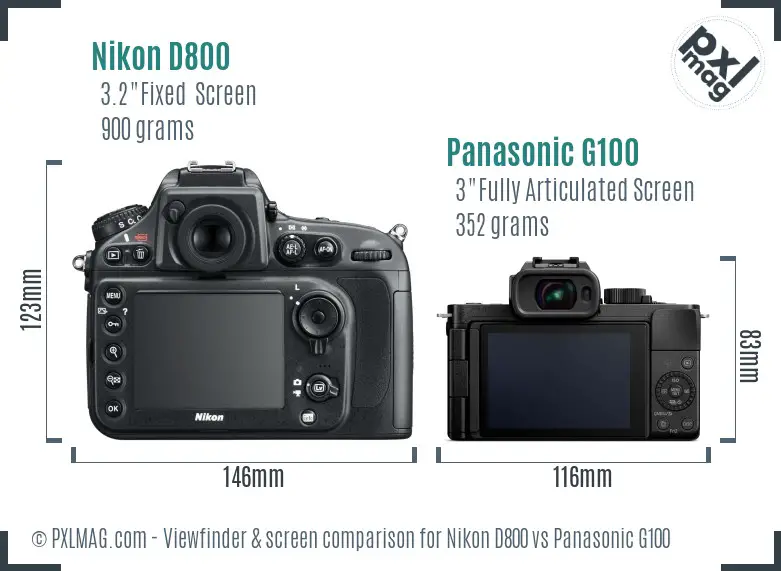 Nikon D800 vs Panasonic G100 Screen and Viewfinder comparison