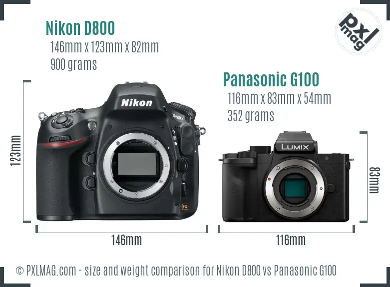 Nikon D800 vs Panasonic G100 size comparison