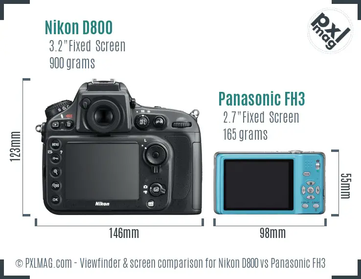 Nikon D800 vs Panasonic FH3 Screen and Viewfinder comparison