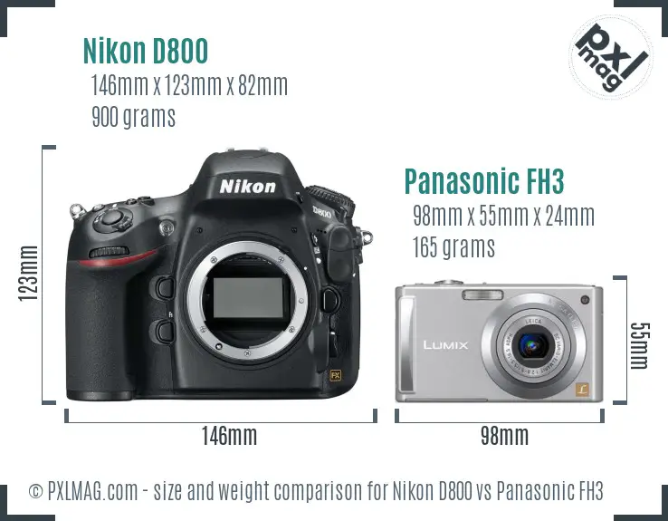 Nikon D800 vs Panasonic FH3 size comparison