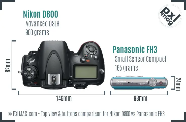 Nikon D800 vs Panasonic FH3 top view buttons comparison