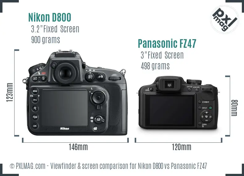 Nikon D800 vs Panasonic FZ47 Screen and Viewfinder comparison