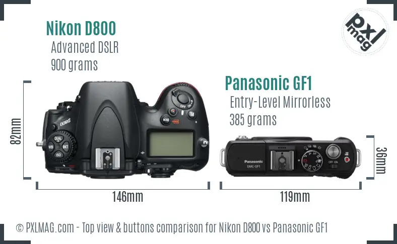 Nikon D800 vs Panasonic GF1 top view buttons comparison