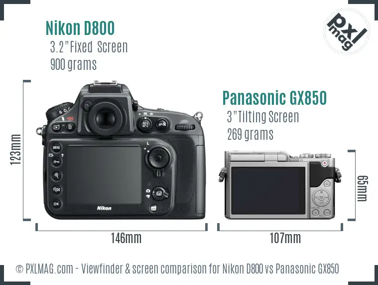 Nikon D800 vs Panasonic GX850 Screen and Viewfinder comparison
