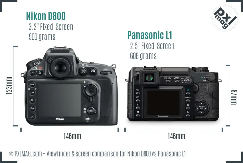 Nikon D800 vs Panasonic L1 Screen and Viewfinder comparison