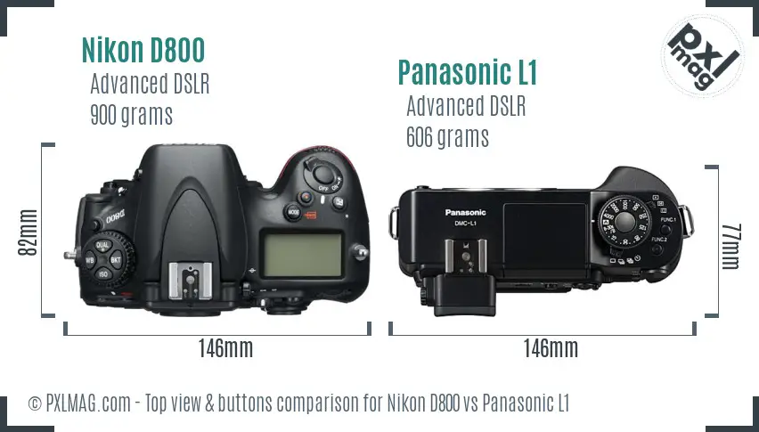 Nikon D800 vs Panasonic L1 top view buttons comparison