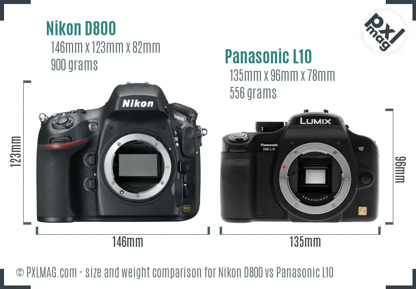 Nikon D800 vs Panasonic L10 size comparison