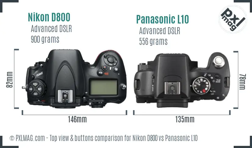 Nikon D800 vs Panasonic L10 top view buttons comparison