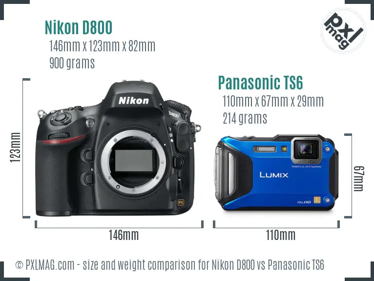Nikon D800 vs Panasonic TS6 size comparison