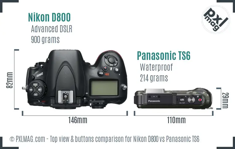 Nikon D800 vs Panasonic TS6 top view buttons comparison