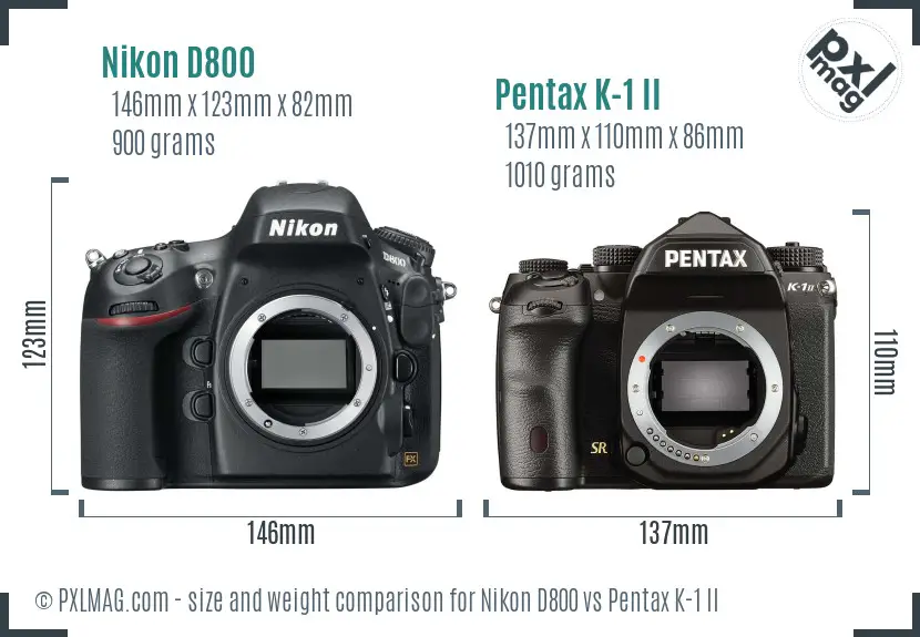 Nikon D800 vs Pentax K-1 II size comparison