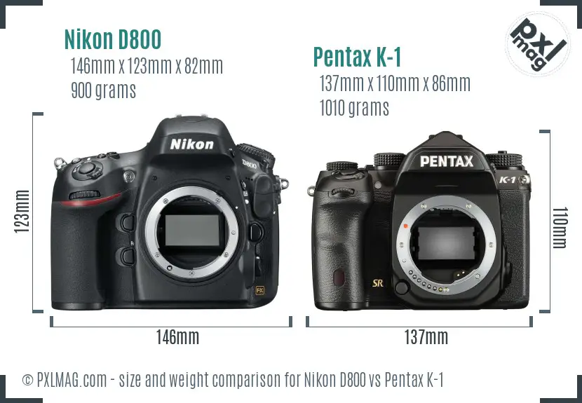 Nikon D800 vs Pentax K-1 size comparison