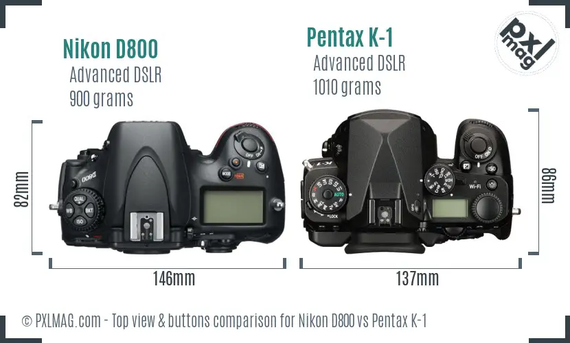 Nikon D800 vs Pentax K-1 top view buttons comparison