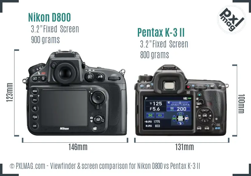 Nikon D800 vs Pentax K-3 II Screen and Viewfinder comparison