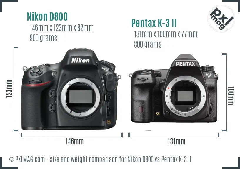Nikon D800 vs Pentax K-3 II size comparison