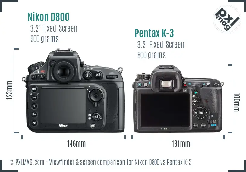 Nikon D800 vs Pentax K-3 Screen and Viewfinder comparison