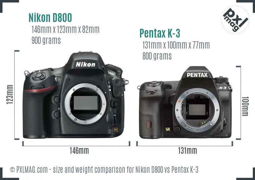 Nikon D800 vs Pentax K-3 size comparison